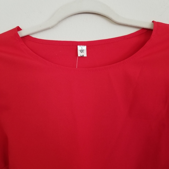 RED BLOUSE WITH BELL TIE SLEEVES - Picture 6 of 7